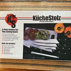 KucheStolz Precision Crafed 6 piece Cutlery Set Knife Sharpener & Cutting Board